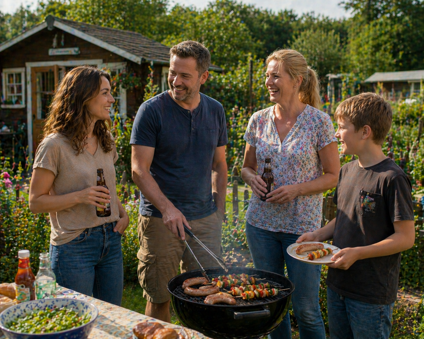 Sarah meets friends at a community garden.
